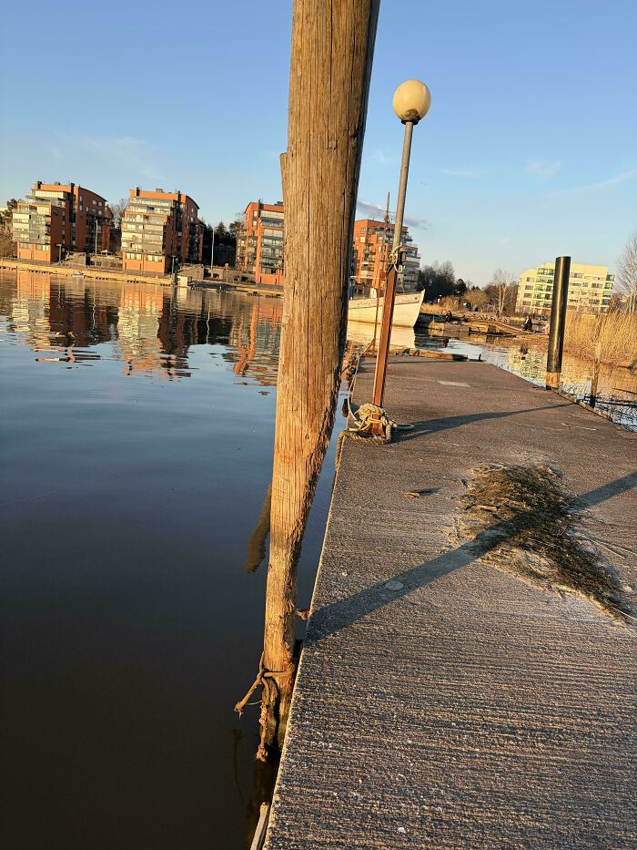 "Wooden Pole Has Worn Down To 1/3 Of What It Was From The Dock Hitting"