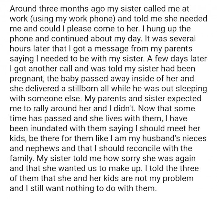 My parents and sister expected me to rally around her, and I didn't