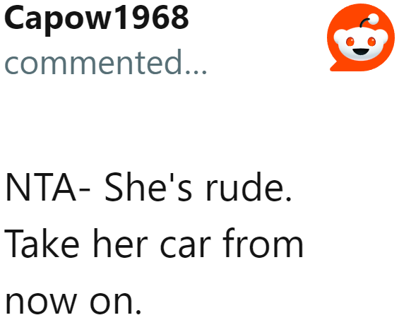 Other Redditors agree that the OP should just take his wife's car.