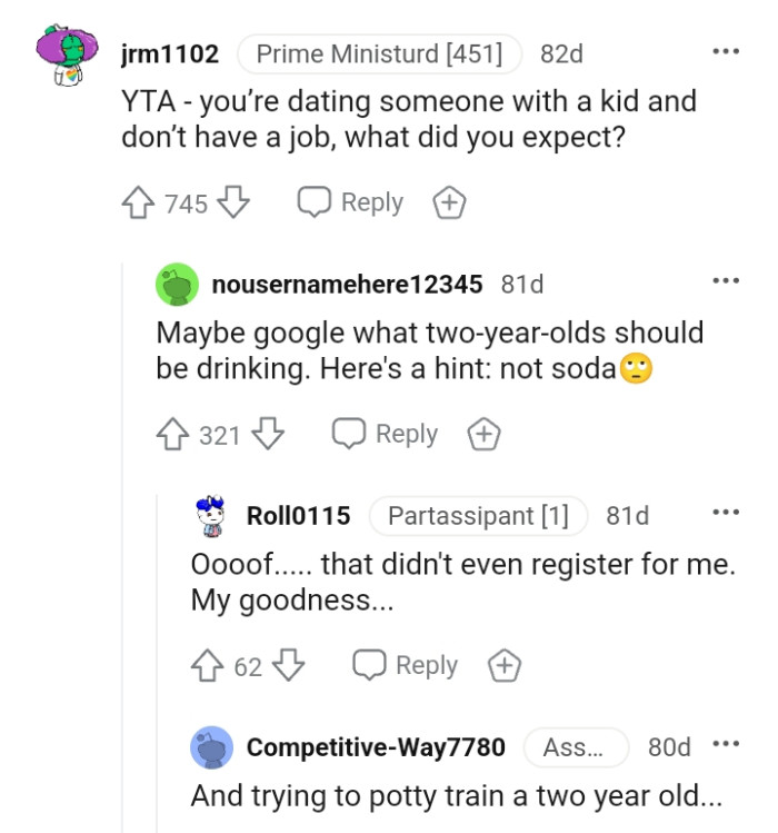 The OP should maybe Google what a two-year-old should be drinking.