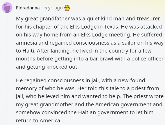 29. This person's great-grandfather has lived the life of so many people aside from his very own