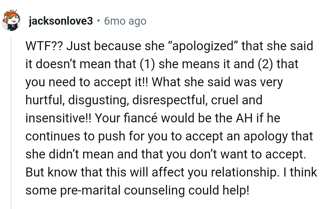 OP's Fiancé Would Be the AH If He Continues Pushing