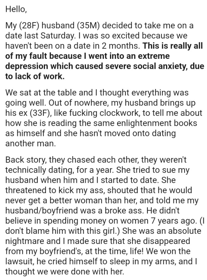 They sat at the table, and the OP thought everything was going well until the ex showed up