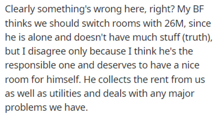 OP's Boyfriend Thinks They Should Switch Rooms with One of Their Roommates