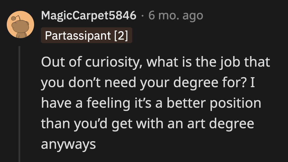 What non-art-related industry does OP work in?