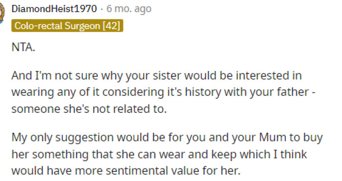 This is actually a really good idea; getting her a piece to wear would be great, and it would hold sentimental value, which seems to be what she's looking for.