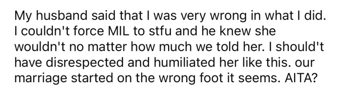 Now the OP is wondering if she was the a**hole?