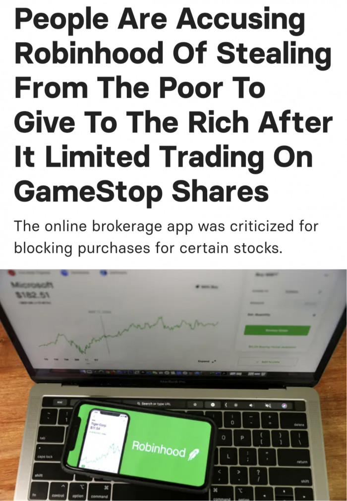 People Are Accusing Robinhood Of Stealing From The Poor To Give To The Rich After It Limited Trading On GameStop Shares