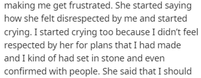 OP's mom told her that she felt disrespected
