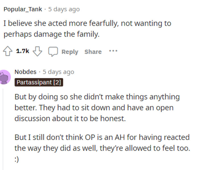 This could be a perspective too, that she just didn't want to cause any drama, so she left with the information.