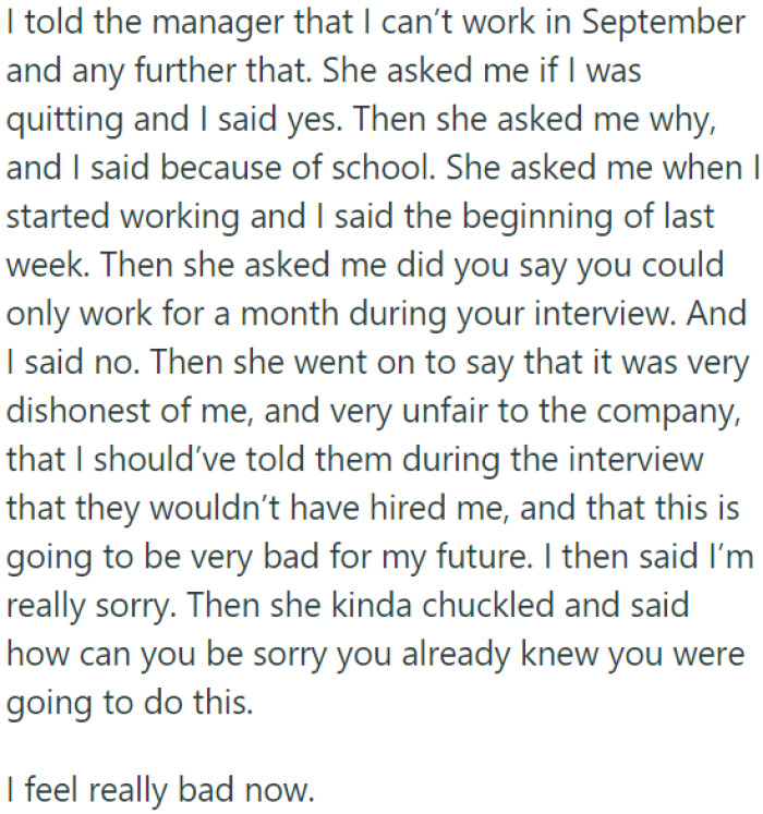 OP started a retail job but needs to give a two-week notice due to the start of school.