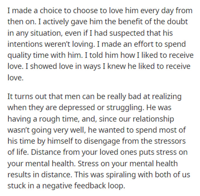 This person provided tons of really great advice and overall showed them that they might be able to hold onto their marriage.