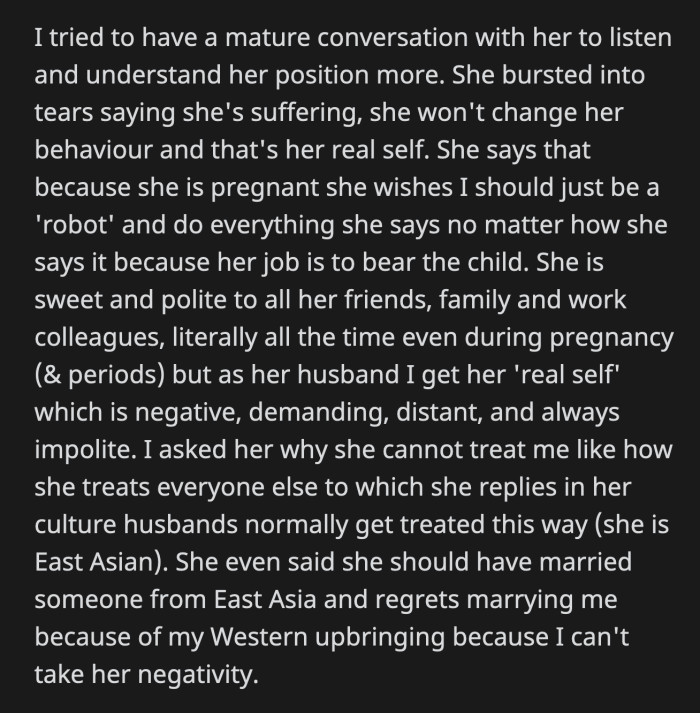 OP Noted That His Wife Is Kind to Everyone Else Except Him. She Said She Treats Him This Way Because It's How She Was Brought Up as an East Asian.