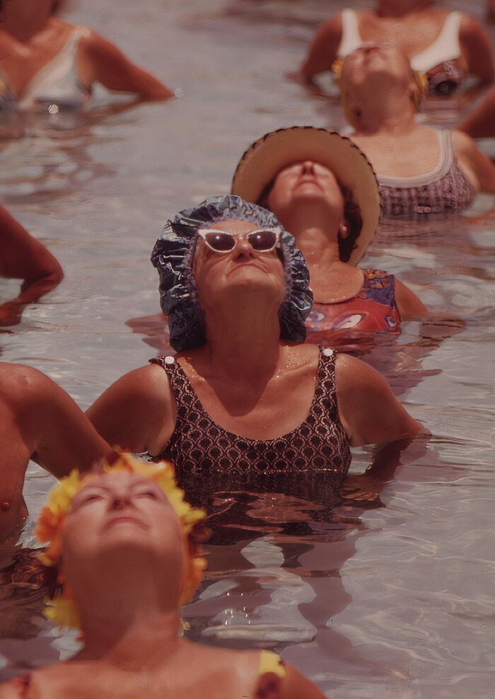 "Residents Take Part In Organized Daily Exercises In One Of The Public Pools At Century Village Retirement Community, Palm Beach, Florida, 1973"