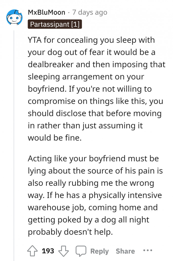 Her boyfriend must really love her because he excuses himself for the dog.