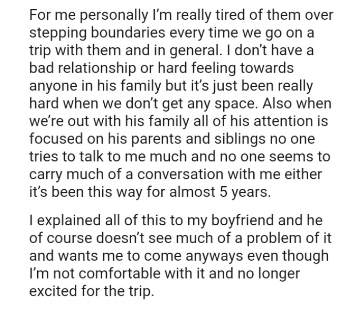 All of the boyfriend's attention is focused on his parents and siblings