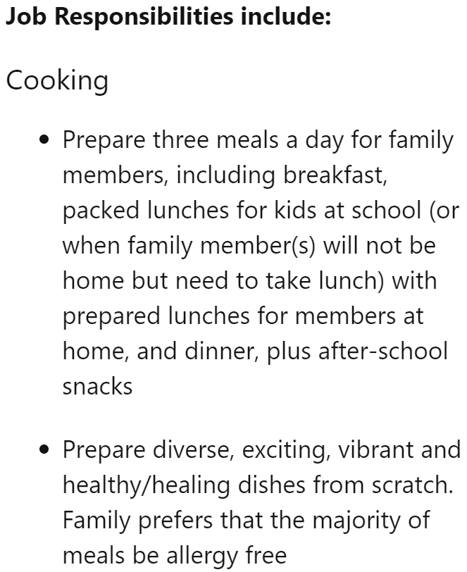 Looks like the employer wants a different meal every single day.