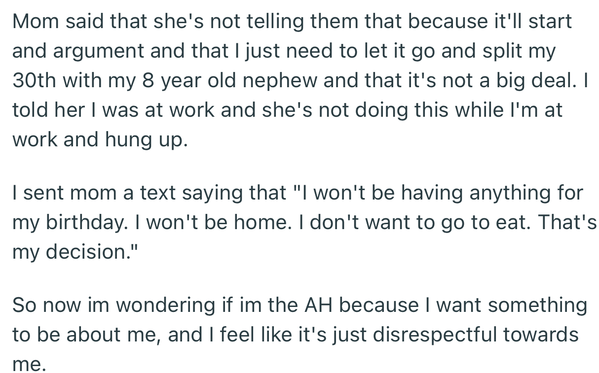 OP’s mom insisted otherwise, forcing OP to cancel the celebration entirely