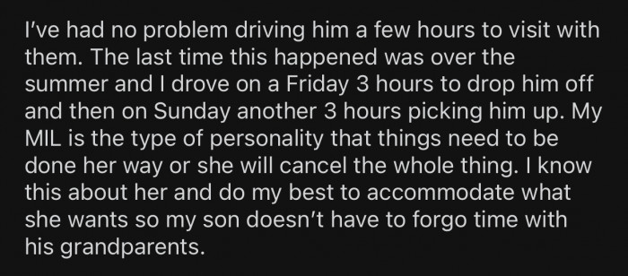 Op had to drive a total of 6 hours to drop off and pick up her son.