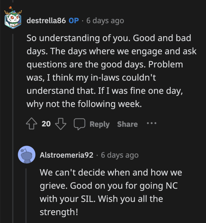 Telling OP to just get over her miscarriage and everything that happened after was her attempt to deliberately hurt OP