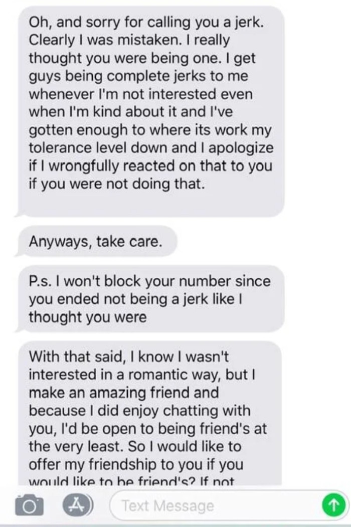 She says she won't block the man's number