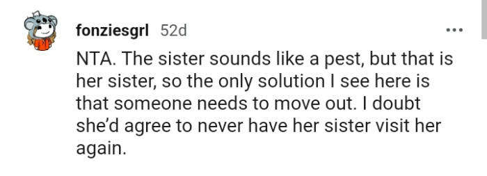 The only solution this Redditor sees is for someone to move out