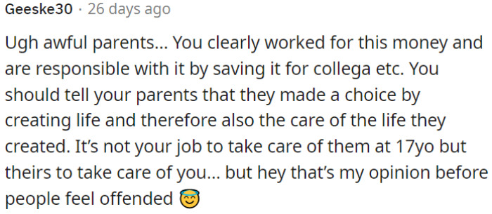 It's not the child's job to support their parents at a young age.