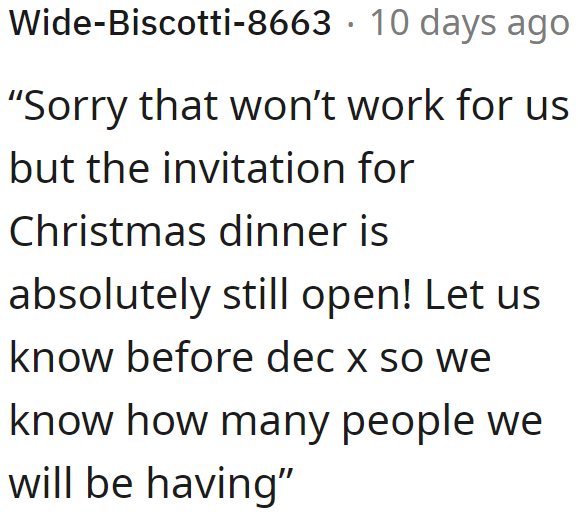 The OP can politely make suggestions to avoid family drama. Here's another suggestion from a concerned user.