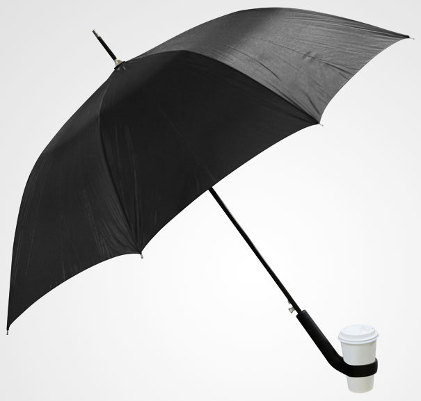 9. An Umbrella That Can Hold Your Coffee for You