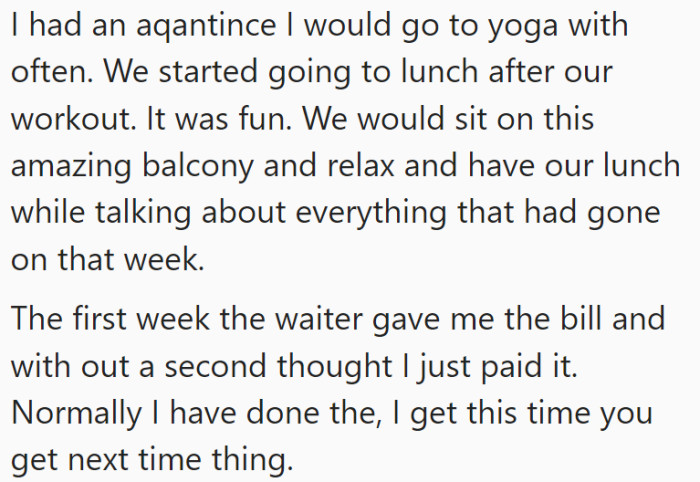 OP starts off by explaining the situation and how she met the person she's going out to lunch with.