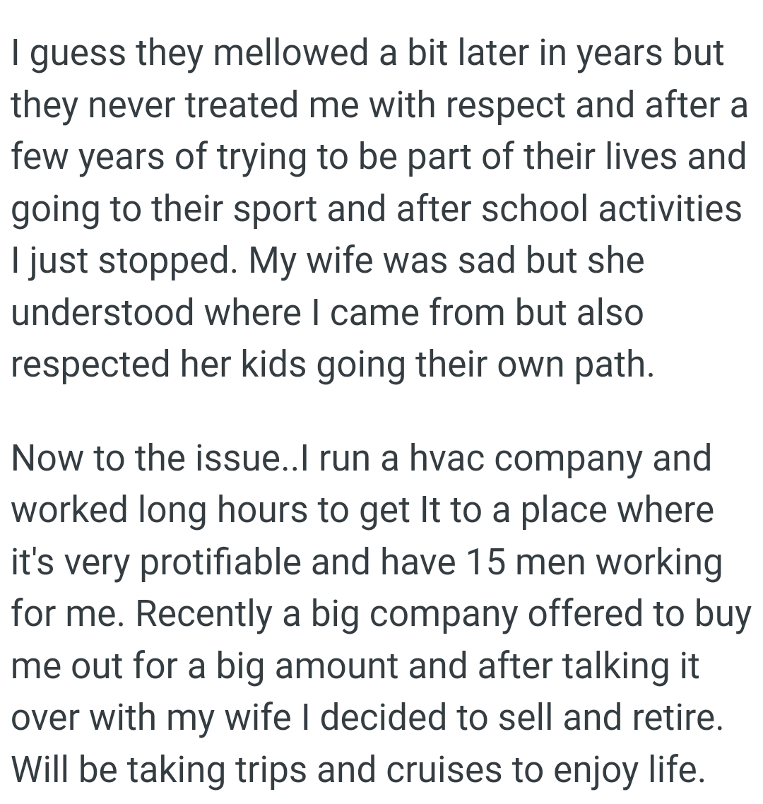 OP's wife was sad, but she understood where he came from