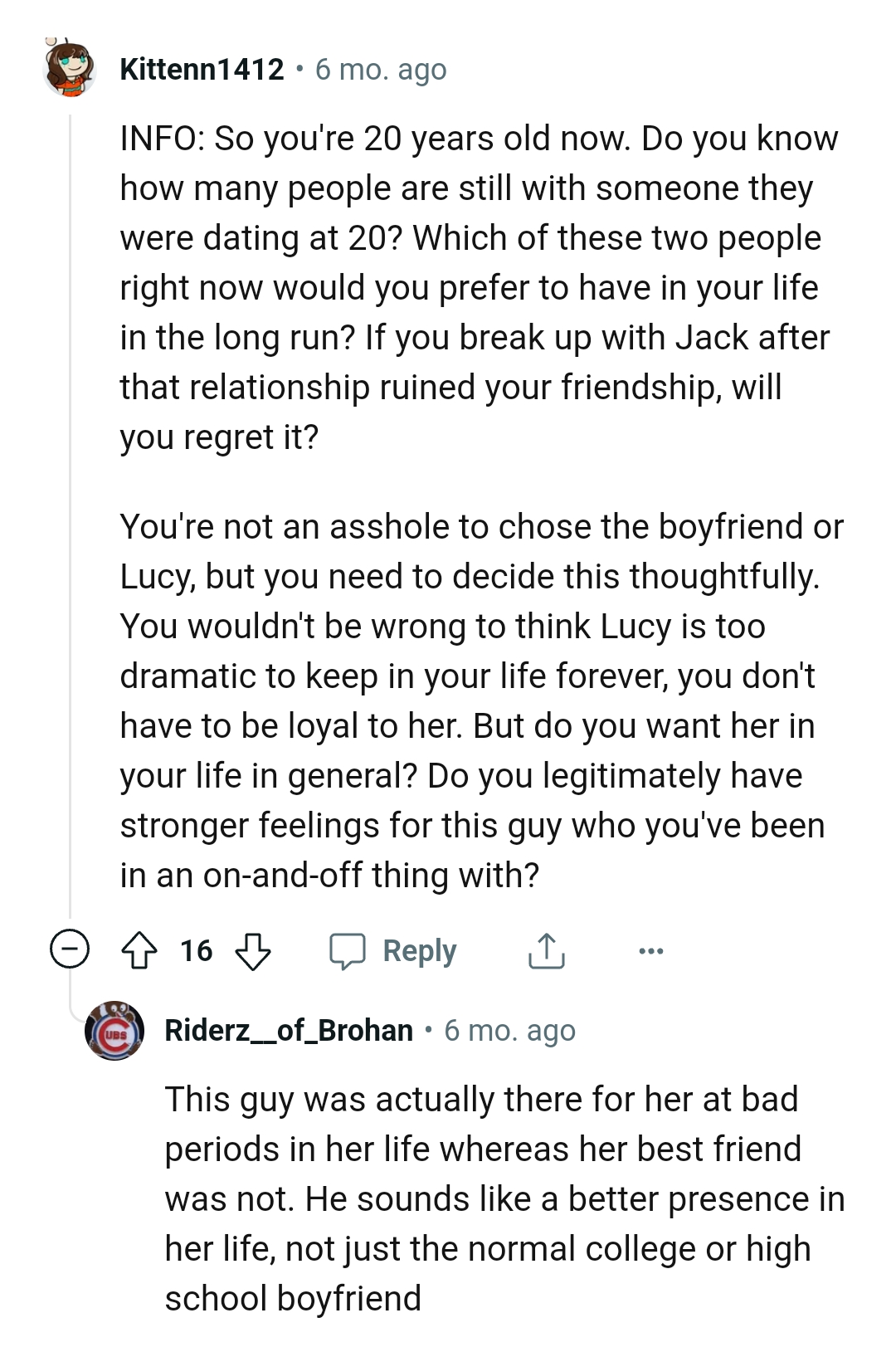 OP's not an AH for choosing her boyfriend over Lucy