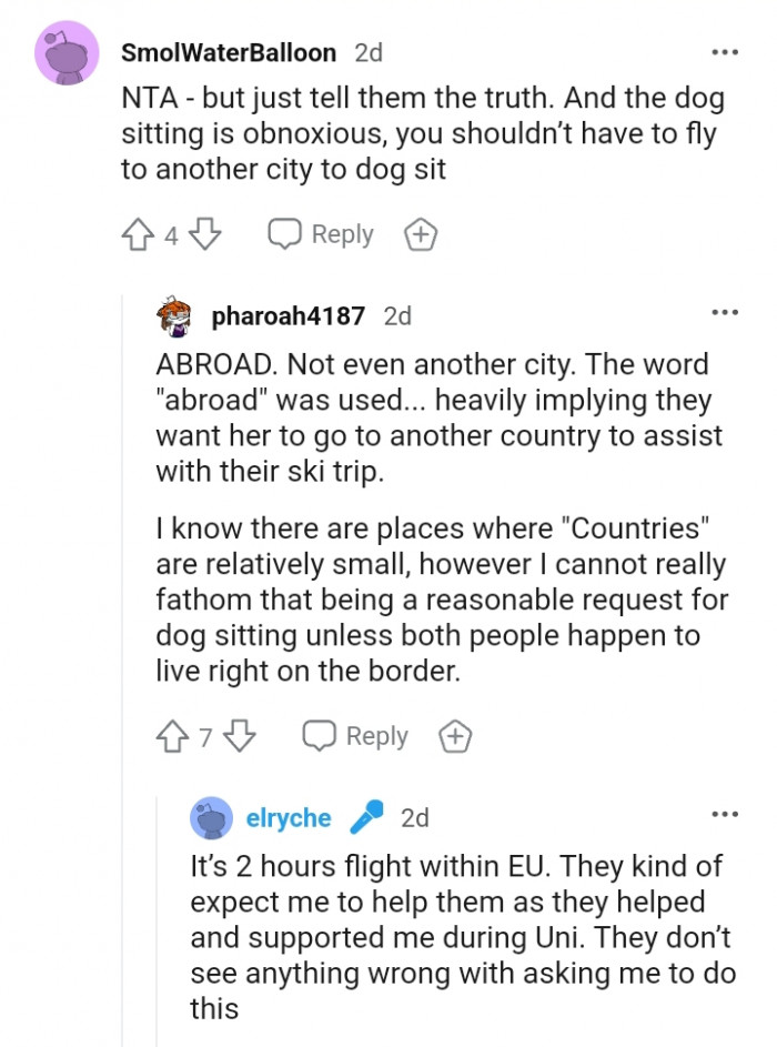 You shouldn't have to fly to another city to dog sit