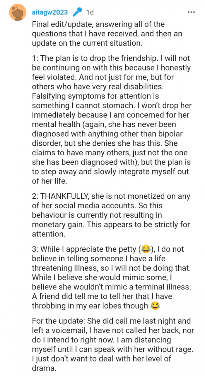 OP adds the final edit and update for her story