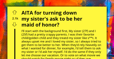 Golden Child Of The Family Gets Blamed And Hated By Sister, Declines Being Her Maid-Of-Honor