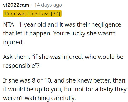 It was fortunate the child wasn't harmed due to their negligence.