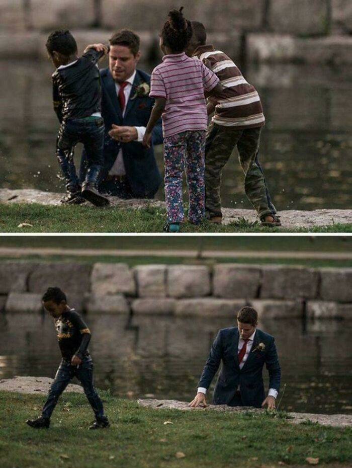 "During His Wedding Photoshoot, A Groom Saves A Boy From Drowning"