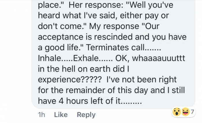 The OP sent the bride a very polite message asking about the fee. But the blushing bride's response wasn't so friendly.