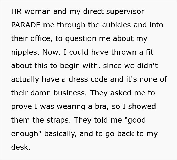 Since the OP merely had to show that she was wearing a bra, it appears that the problem was handled quite simply. That is not all, though.