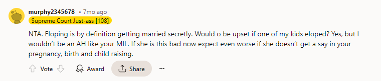 NTA. Eloping Is, by Definition, Getting Married Secretly.
