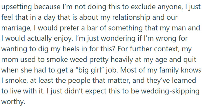 She wants a weed bar instead of an alcohol bar