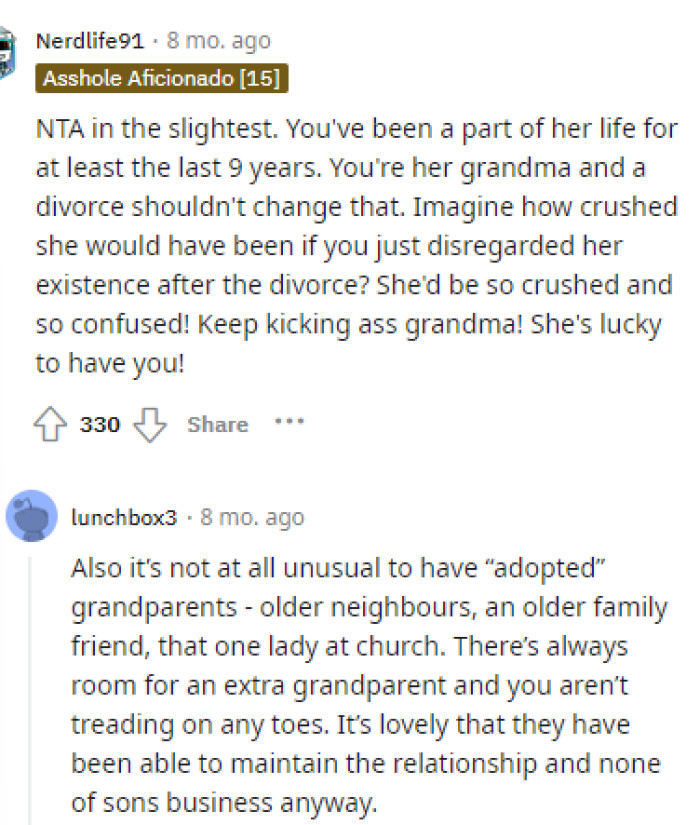 The important thing here to understand is that the kid will not see it this way because to her, that's her grandma.