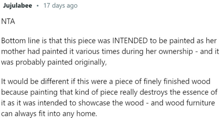OP's mother repainting it multiple times