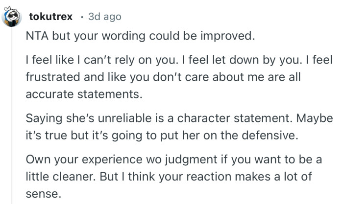 “Saying she’s unreliable is a character statement. Maybe it’s true but it’s going to put her on the defensive.”