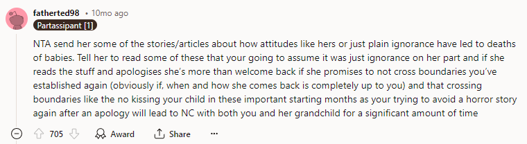 NTA send her some of the stories/articles about how attitudes like hers or just plain ignorance have led to deaths of babies.
