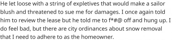 OP told him to take a look at the rental contract, but he received a string of curses.