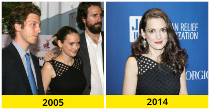 4. In both 2005 and 2014, Winona Ryder looked lovely in a black fishnet dress.