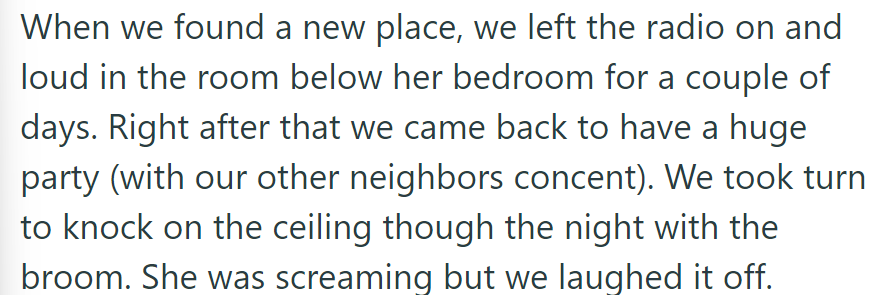OP hosted a party with the neighbors' consent, annoying the neighbor by knocking on the ceiling with a broom.