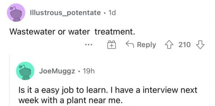 12. For this Redditor, it's wastewater or water treatment