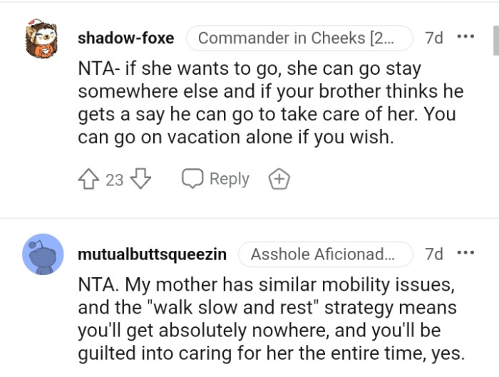 The OP can vacation alone